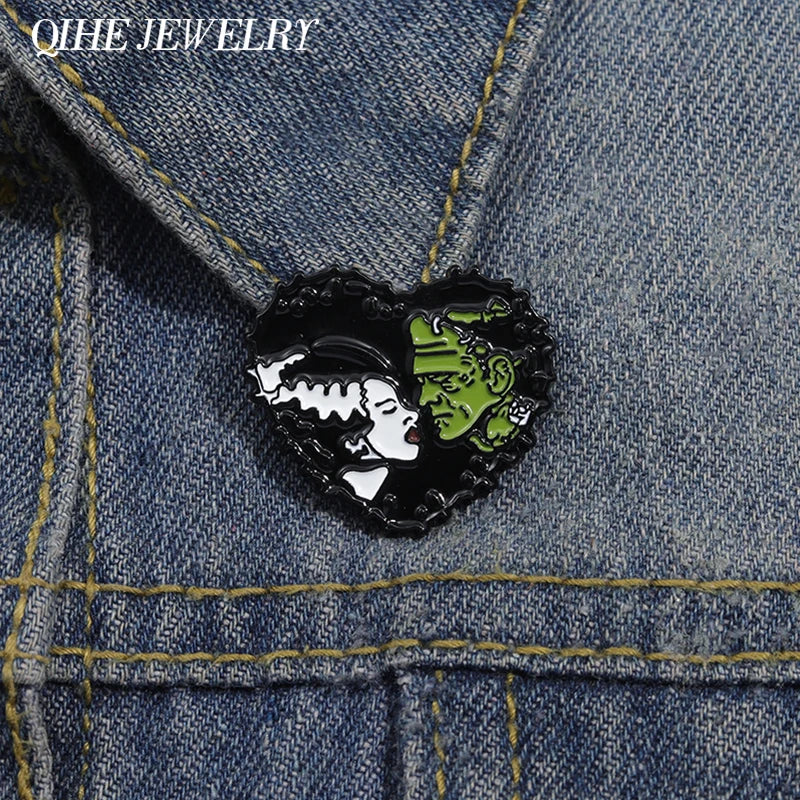 Ghoulish Love - Bride & Frankenstein Enamel Pins