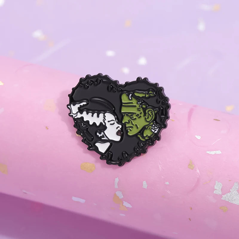 Ghoulish Love - Bride & Frankenstein Enamel Pins